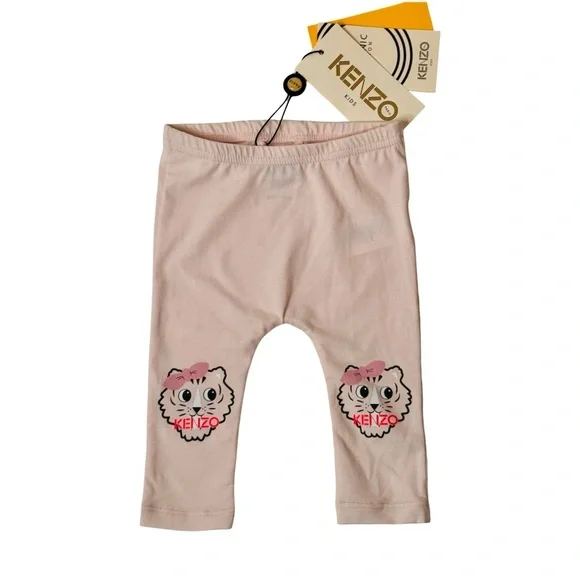 NWT KENZO Baby Girl Tiger Logo Leggings Light Pink Organic Cotton Size 3M - Picture 6 of 13